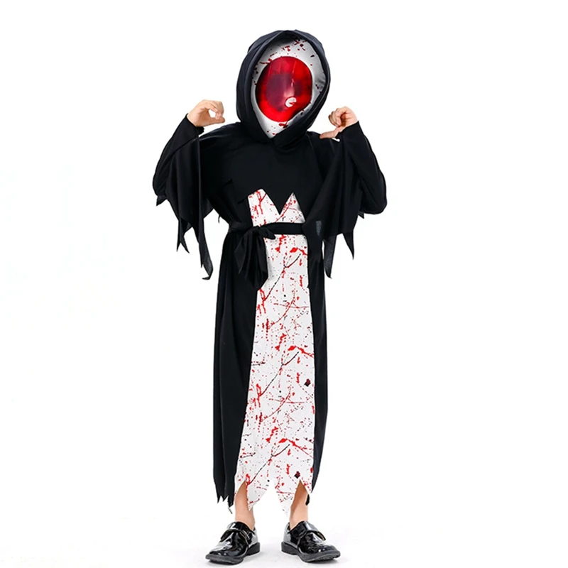 Halloween Children's Eye of The Dveil Cosplay Clothes Kids Horror Eye Reaper Costume Scythe Devil Dark Messenger Ghost Set