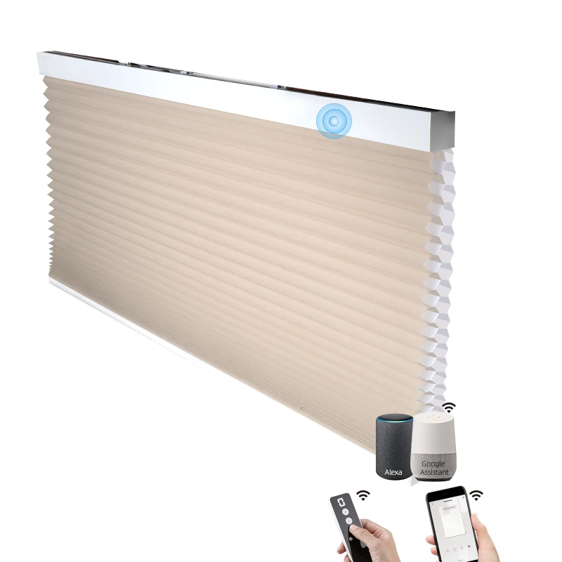 Cordless Automatic Hands Free Lift Heat Noise Insulation Automatic Motorized Double Cellular Honeycomb Window Blinds