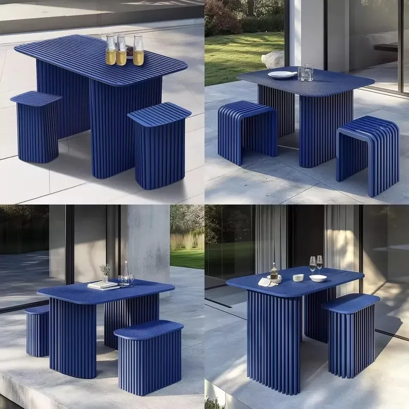 Outdoor Stainless Steel Dining Table and Chair Set Modern Waterproof Garden Furniture for Park Terrace Courtyard