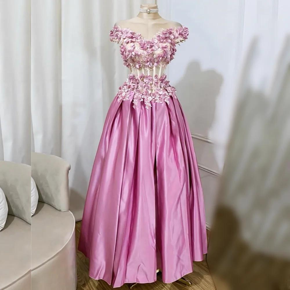 

Customized Charmeuse Flower Pleat A-line Off-the-shoulder Long Dresses Bespoke Occasion Sizes Available