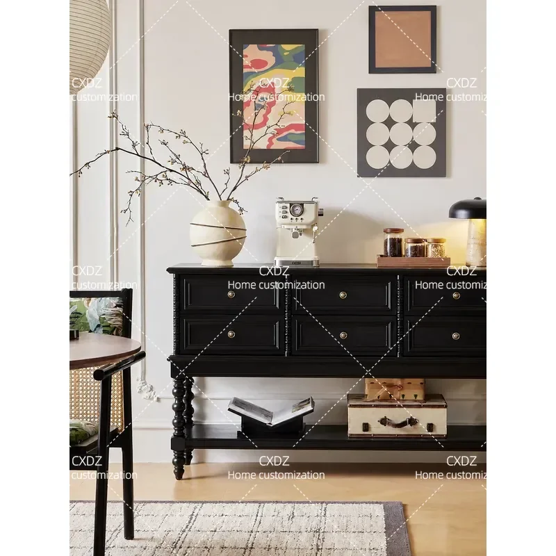 Solid Wood Dining Side Cabinet Living Room Storage Locker Wall Mounted Antique Coffee Tea Cabinet Household Organizer