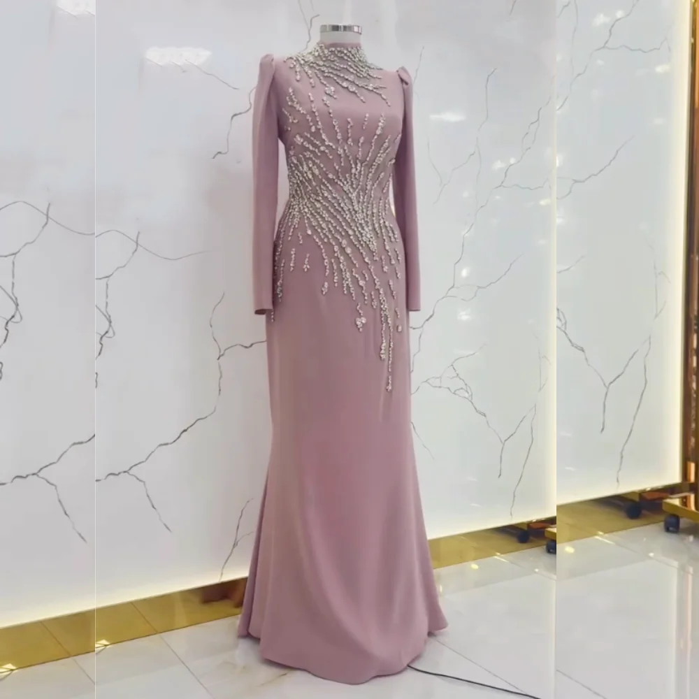 Personalizado de alta qualidade festa à noite strass brilho sob medida ocasião clássico elegante gola alta trompete vestidos longos