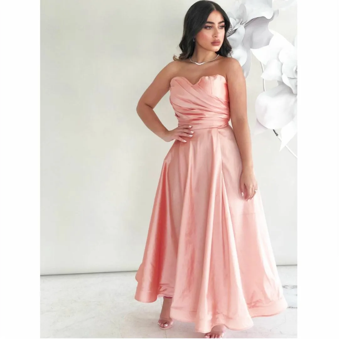 

Elegant Short Pink Pleated Evening Desses With Pockets A-Line حزب اللباس Ankle Length Prom Dresses for Women