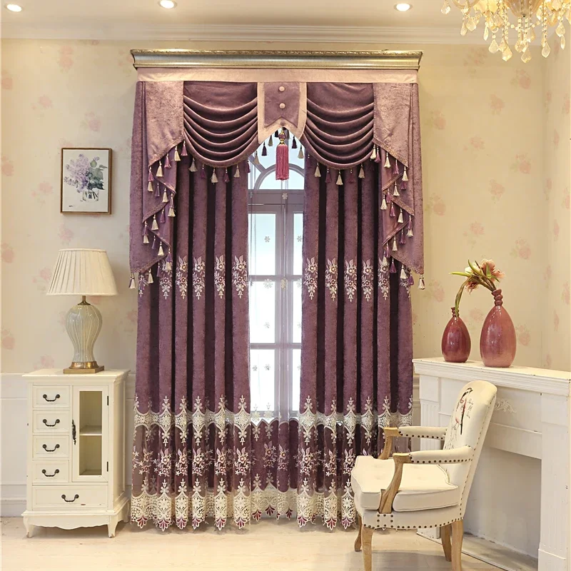 

Modern luxury purple embroidered curtains for living room windows with high quality Voile Curtain for bedroom kitchen hotel