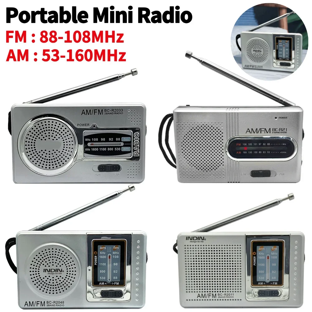 FM/AM Portable Radio Telescopic Antenna Dual Band Pocket Radio Battery Powered Pocket Radio Player 3.5mm Jack Built-in Speaker