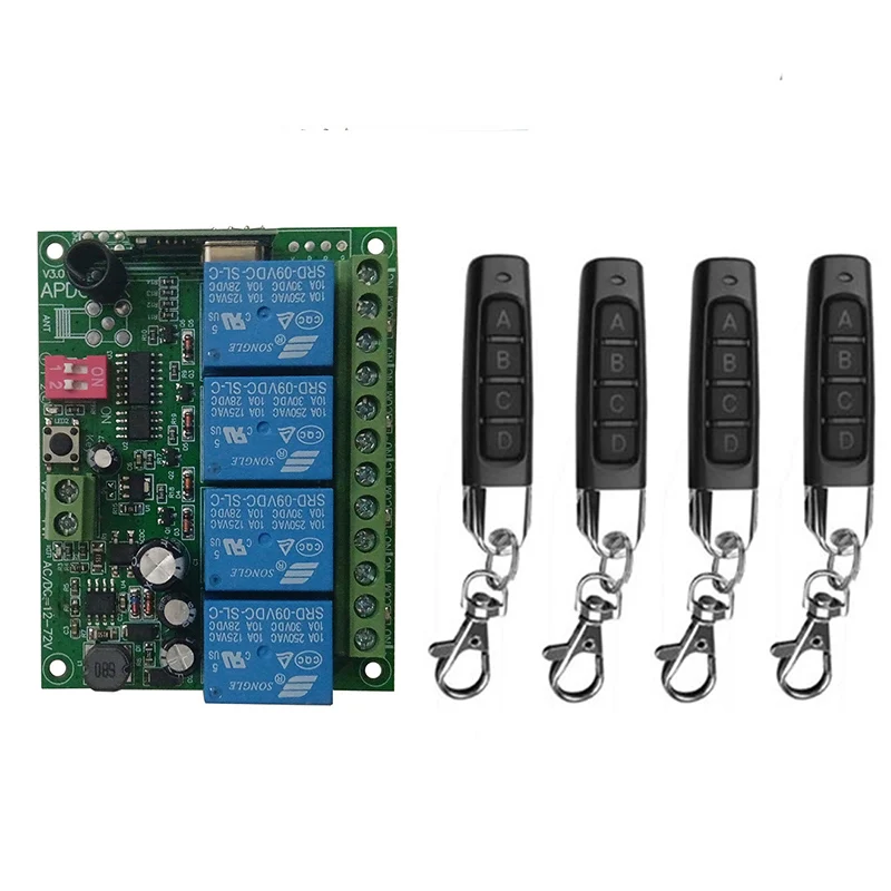 

Smart Multiple DC 12V 24V 36V 72V 10A 433MHz 4CH 4 Channel Wireless Relay RF Remote Control Switch Receiver Thumbs Transmitter