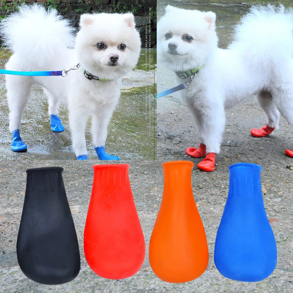 

4Pcs Dog Shoes Waterproof Non-Slip Protective Footwear for Small Pets Outdoor Walking Running Comfortable Fit Blue M