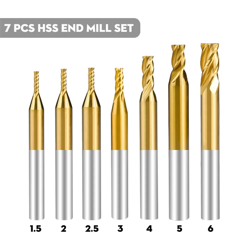 end mill 7 10 11 pcs 1.5-10mm hss   titanium coated cnc router bit 4 flute