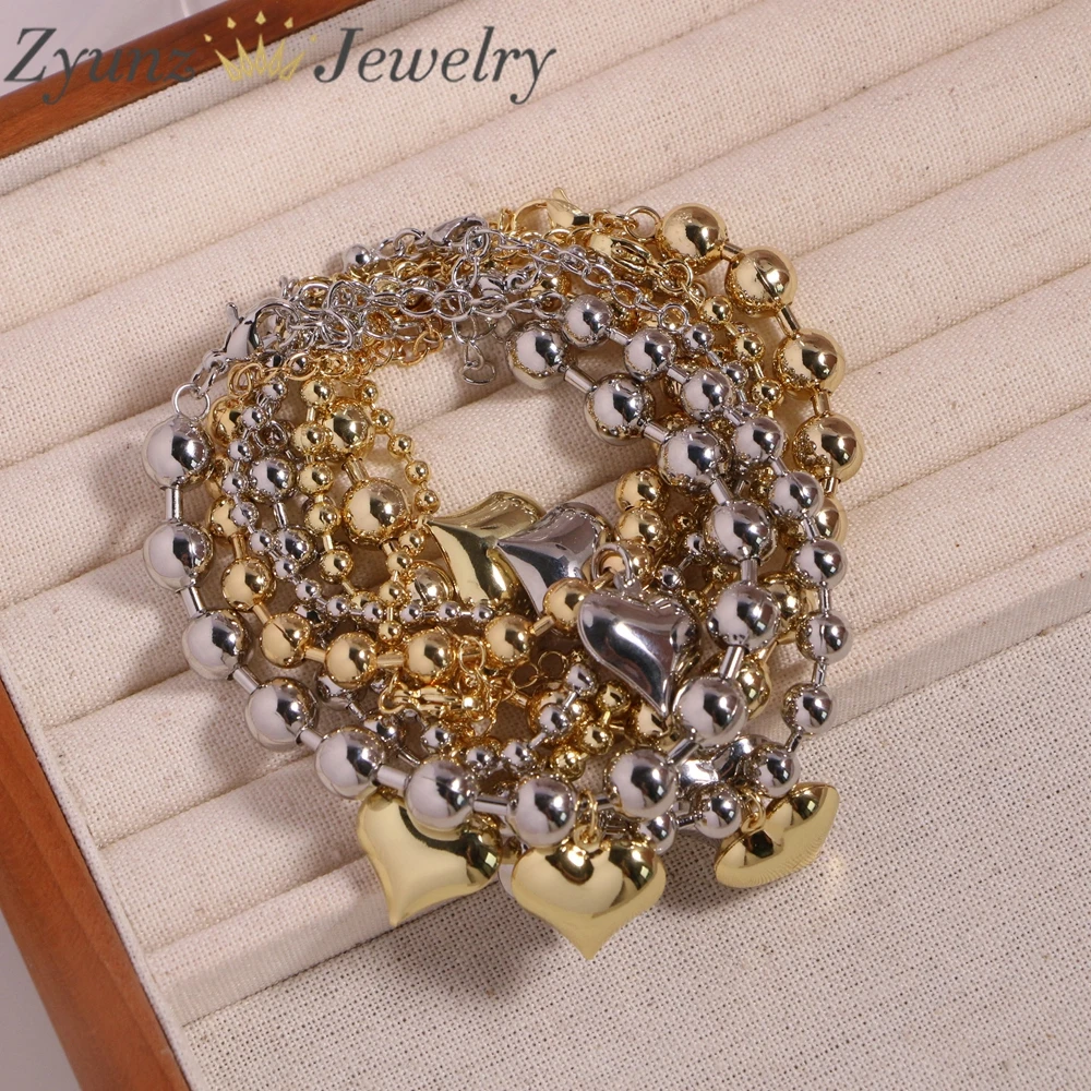 

5PCS, Polished Gold Color Heart Bracelets for Women Beaded Chain Bracelets Dangle Jewelry Friends Gifts