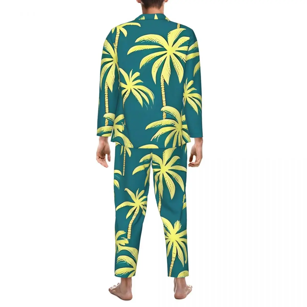 Tropical Palm Trees Print Pajamas Set Autumn Kawaii Night Sleepwear Man 2 Pieces Vintage Oversized Custom Nightwear Gift