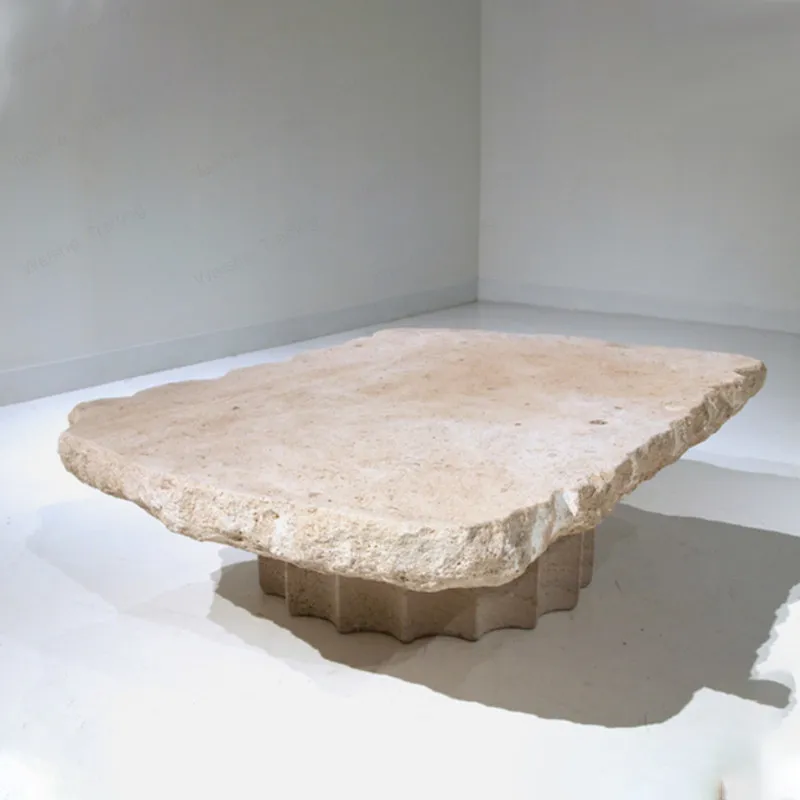 

Nordic antique natural travertine coffee table crushing effect living room tea table simple atmospheric design marble tea table