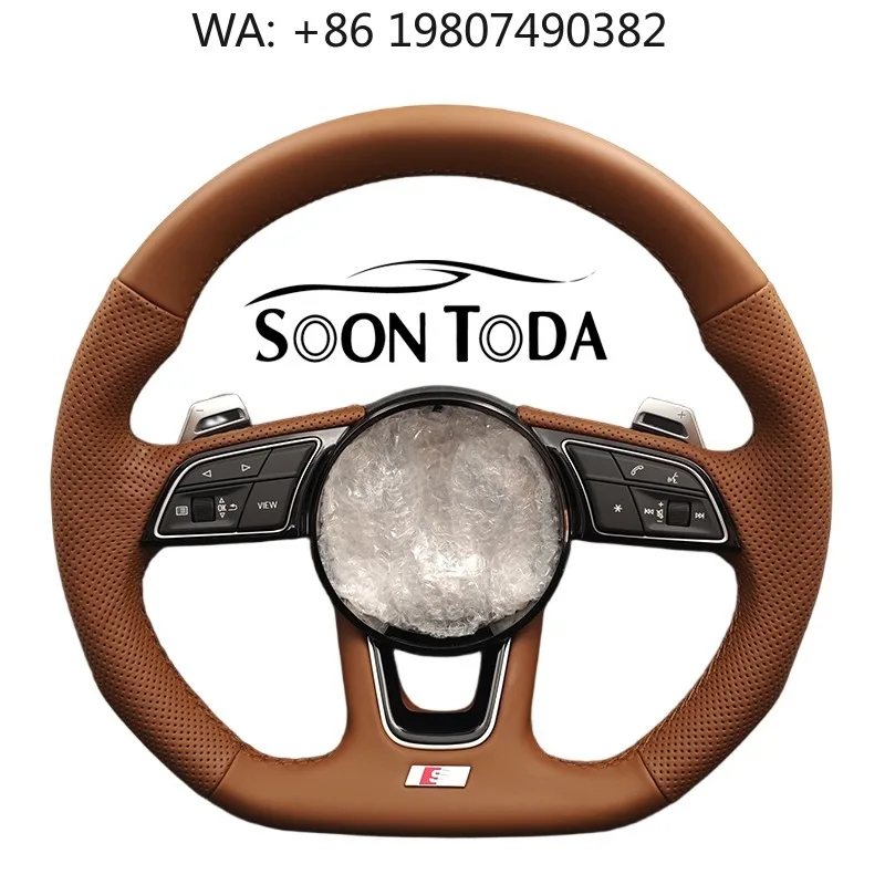 Volante Esportivo Personalizado em Couro Marrom, Peças de Tuning Compatíveis com A3 A4 A5 A6 A7 C6 C7 C8 S3 S4 S5 RS3 RS5 RS6 Q5 Q7