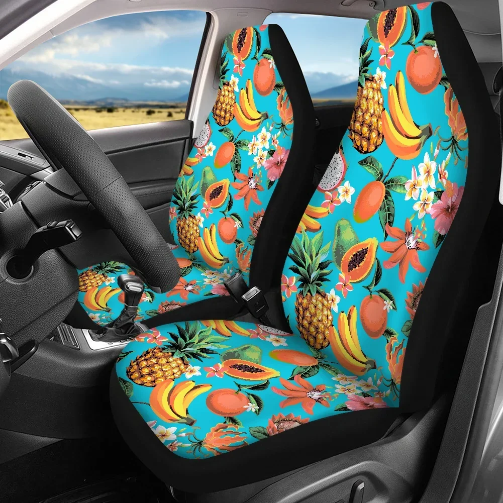 Car Seat Cover New Variety of Tropical Fruits Decoration Design Easy Clean Auto Front and Back Seat Covers Protector Accessory