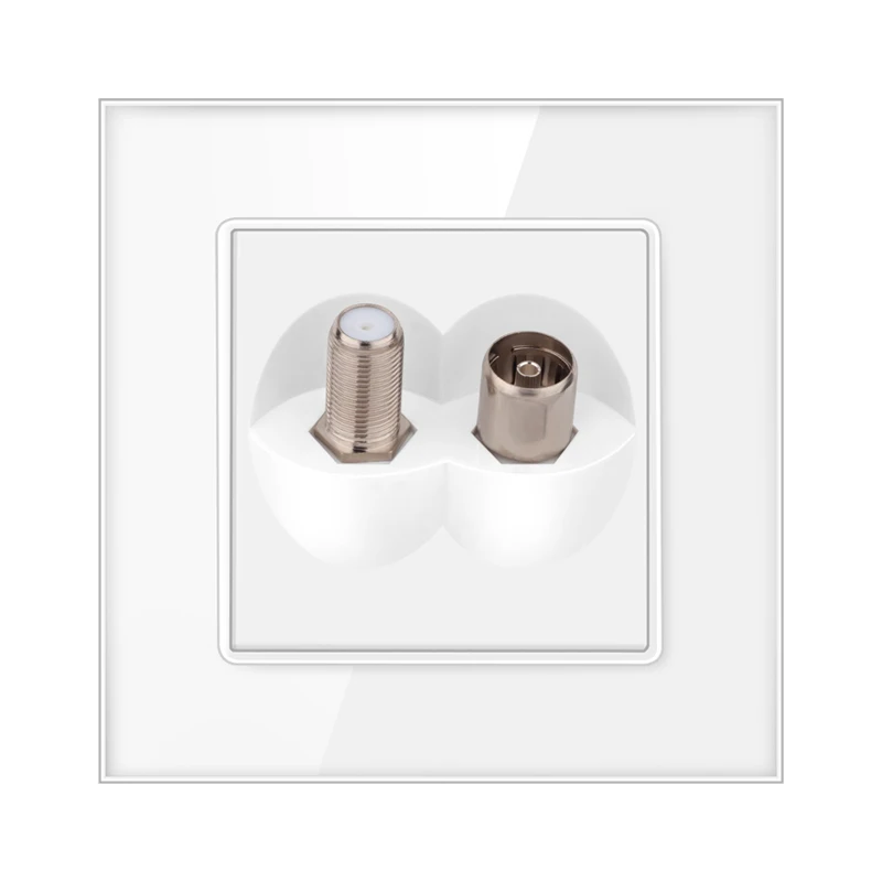 novski TV socket, female connector with satellite output, tempered crystal glass panel, 4 colors, white, black, gray, gold