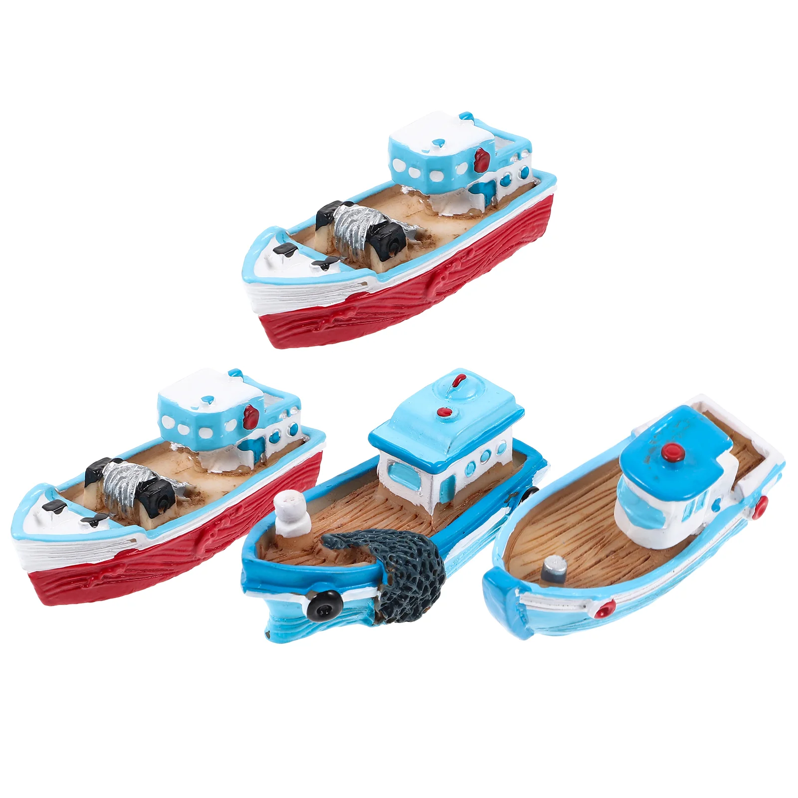 Ornements de bateau de pêche, modèle Unique en résine, Mini jouet Miniature de plage, maison de poupée, bateau, 4 pièces