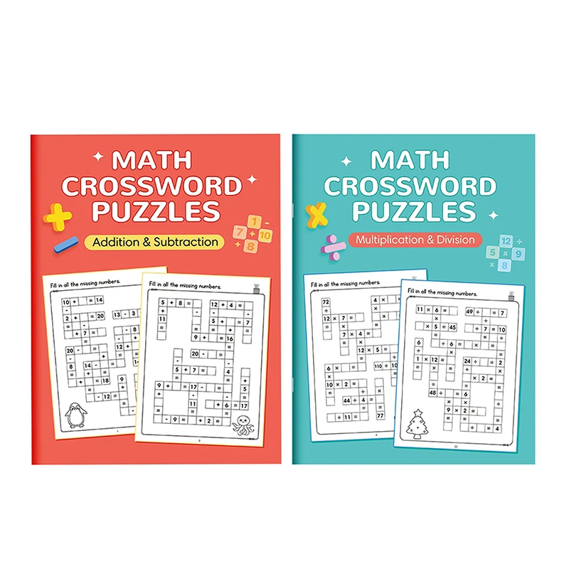 Math CrossWord Puzzles Addition Subtraction Multiplication Division Criss Cross Game Math Workbook Montessori For Kids Ages 5-8