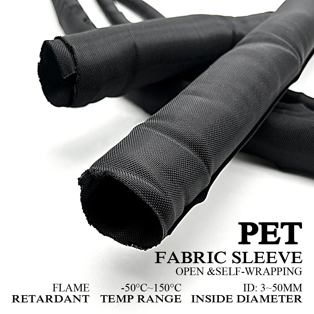 2/5/10/20M PET Open wound textile sleeve ID 3~50mm Anti aging/dust-proof/noise reduction/harness arrangement tube