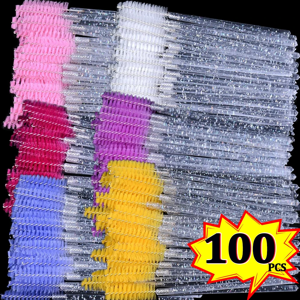 100Pcs Disposable Eyelash Brushes Micro Glitter Eyelash Mascara Wands Mini Crystal Eye Lashes Extensions Brush Comb Makeup Tools