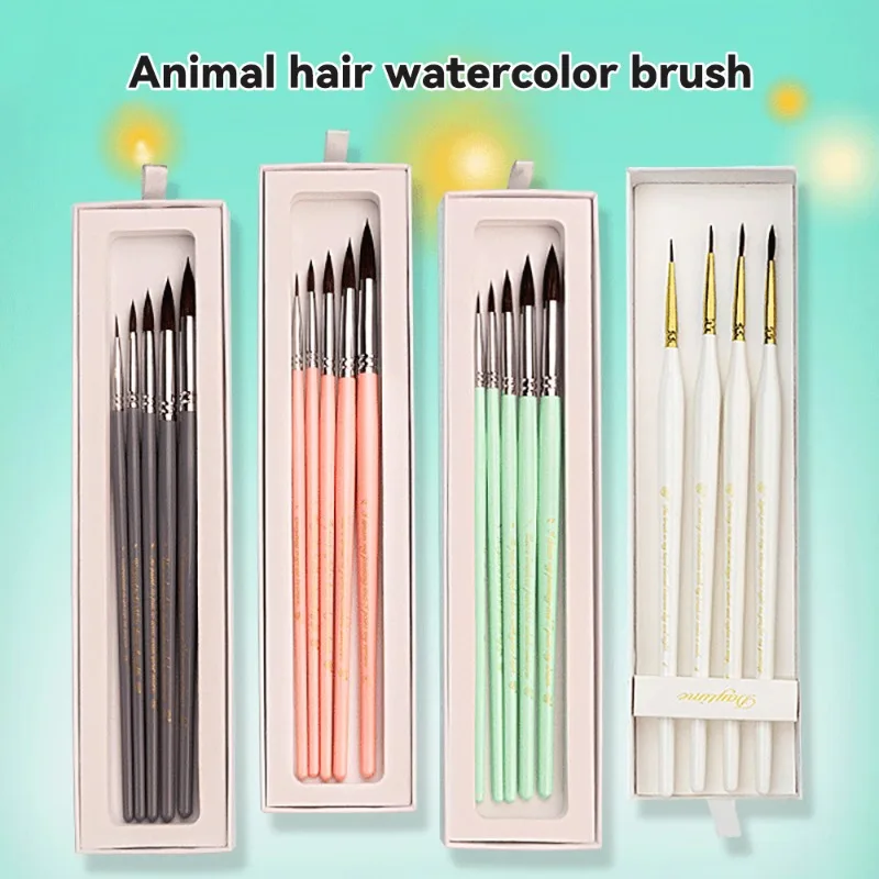 5Pcs/Box Mint Green/Sakura Pink Animal Hair Paint Brush For Acrylic Oil Painting Water Color Supplies Artist Drawing Stationery