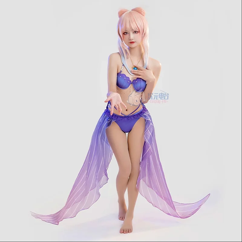 Sangonomiya Kokomi gra dwuczęściowy strój kąpielowy Genshin Impact Cosplay kostiumy kobiet Anime letnie Bikini zestaw seksowne stroje kąpielowe rozmiarów S-XL