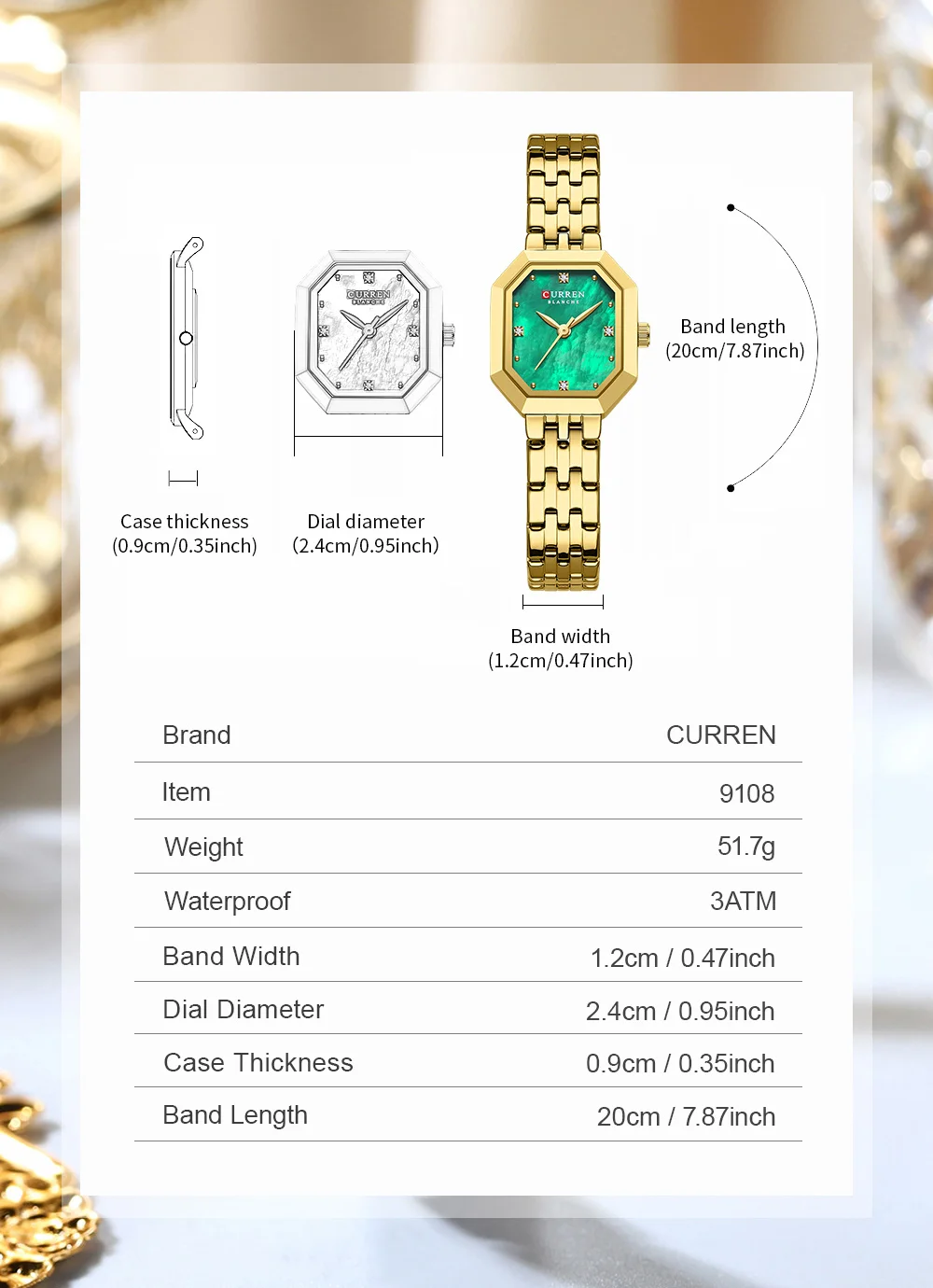 CURREN Elegance Damenarmbanduhr mit Rechteckzifferblatt, silberfarbenes Edelstahlarmband, Vintage, minimalistisches Quarz-Armbanduhr-Design. – Detail 1