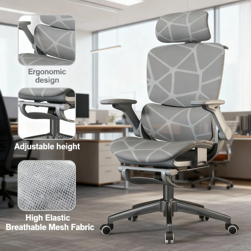 

Ergonomic Mesh Office Chair High Back Adjustable Lumbar Support Headrest Armrest Reclining Computer Desk Gaming Chair Furniture