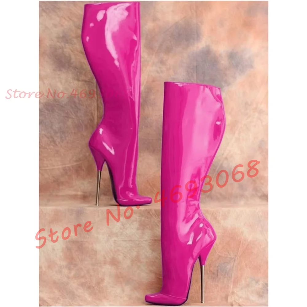 

Сапоги до колена на очень высоком каблуке с острым носком, женские весенние сапоги большого размера из лакированной кожи, пикантные красные длинные сапоги на тонком каблуке