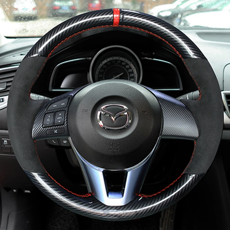 Car Steering Wheel Cover Carbon Fiber For Mazda CX-5 CX5 Atenza 2014 New Mazda 3 CX-3 Scion IA 2016 Steering-Wheel Cover Wrap