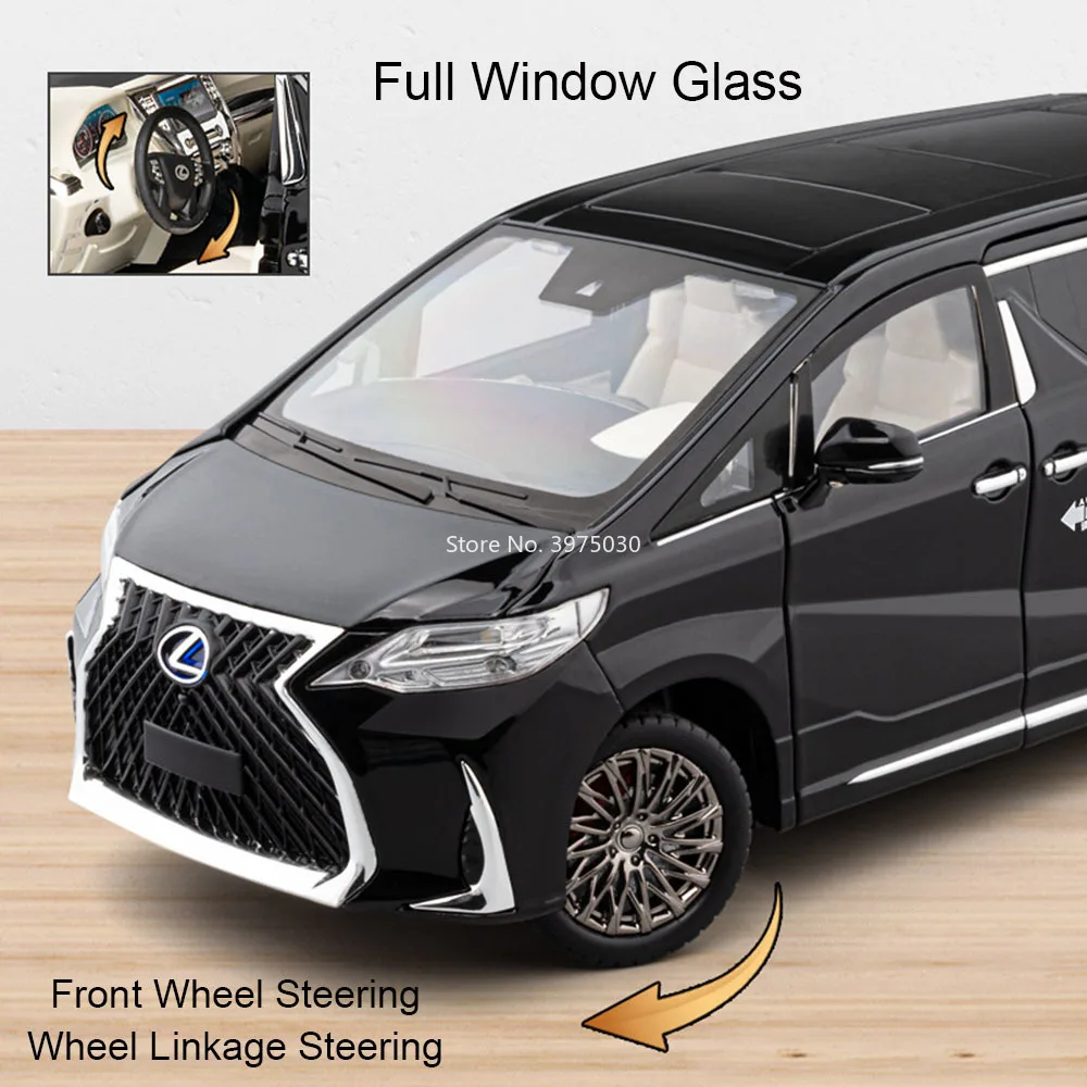 1:18レクサスLM300 MPV合金製おもちゃダイキャストモデル、プルバック、ライト、音楽、回転ホイール付きミニチュアカー、男の子向け知育玩具