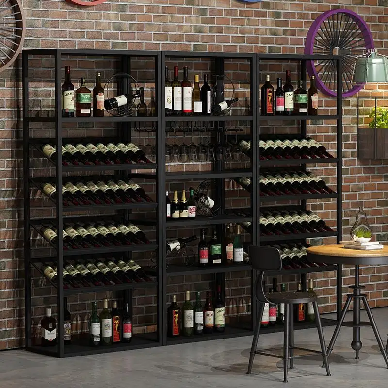 Bar industriale portabottiglie in legno cantina attrezzature per ristoranti armadio per fattoria angolo in vetro moderno Stojak Na Wino Rack Buffet