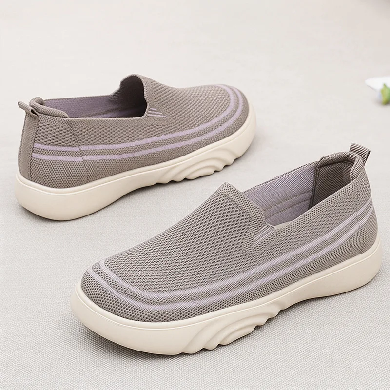 Damen Slip-On Freizeitschuhe zum Gehen, gestricktes Mesh-Obermaterial, atmungsaktiv, leichte EVA-Sohle, bequeme Outdoor-Reise-Loafer – Detail 8