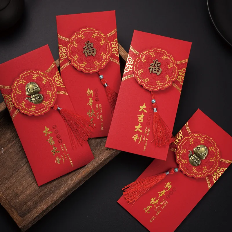 Enveloppes d'argent porte-bonheur pour le nouvel an chinois, paquet rouge, carte 14-bao, décoration du festival du printemps, 2/8 pièces