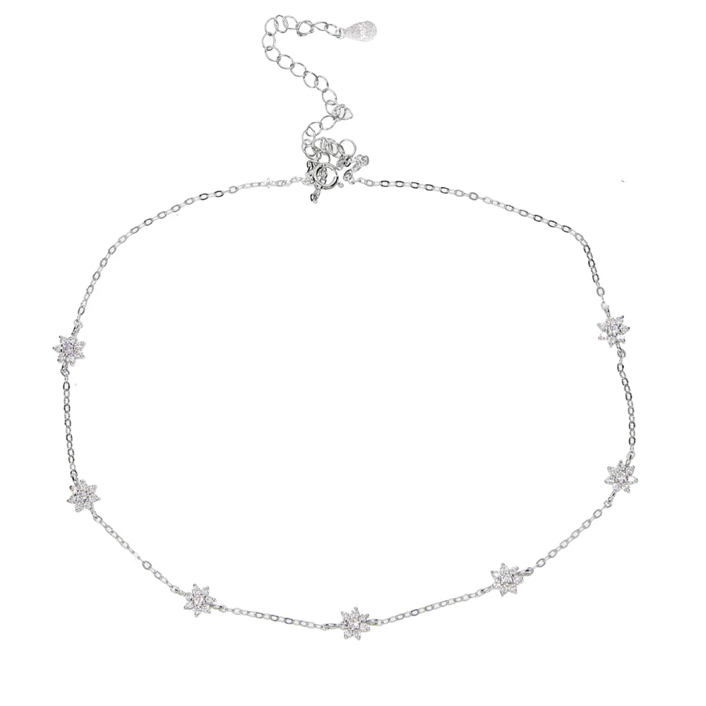 Top Sale Delicate Four Star Lucky Girl Shiny Cz Charm Fine 925 Sterling Silver Choker Chain Necklace For Women Fashion Jewelry