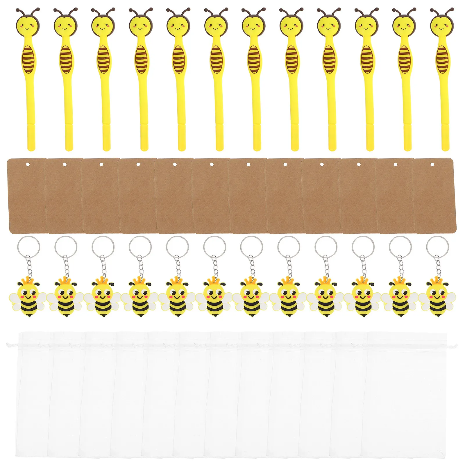 12Sets Bee Ballpoint Pens Keychain Set Cute Bee Party Favors Kids Birthday Baby Shower Teacher Nurse Gifts Tiny Craft Bees