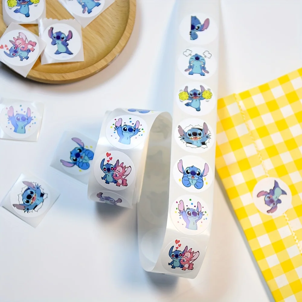 500PCS/Roll Disney Stitch Sealing Graffiti Stickers Cute Cartoon Anime Lilo & Stitch Stickers Round Diy Decor Album Diary Labe