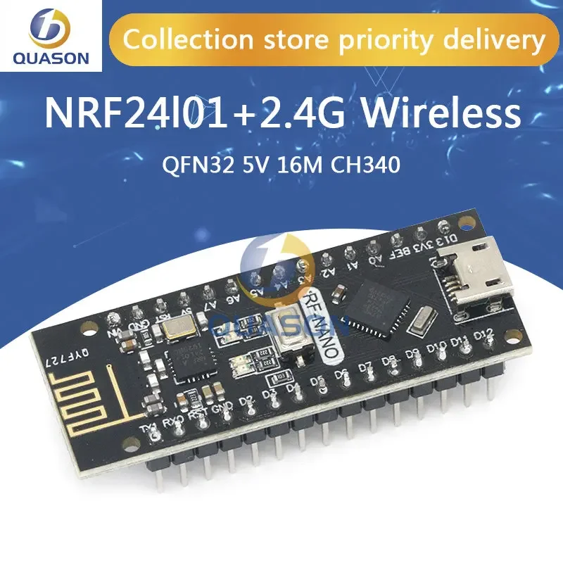 RF-Nano for Arduino Nano V3.0, Micro USB Nano Board ATmega328P QFN32 5V 16M CH340, Integrate NRF24l01+2.4G wireless