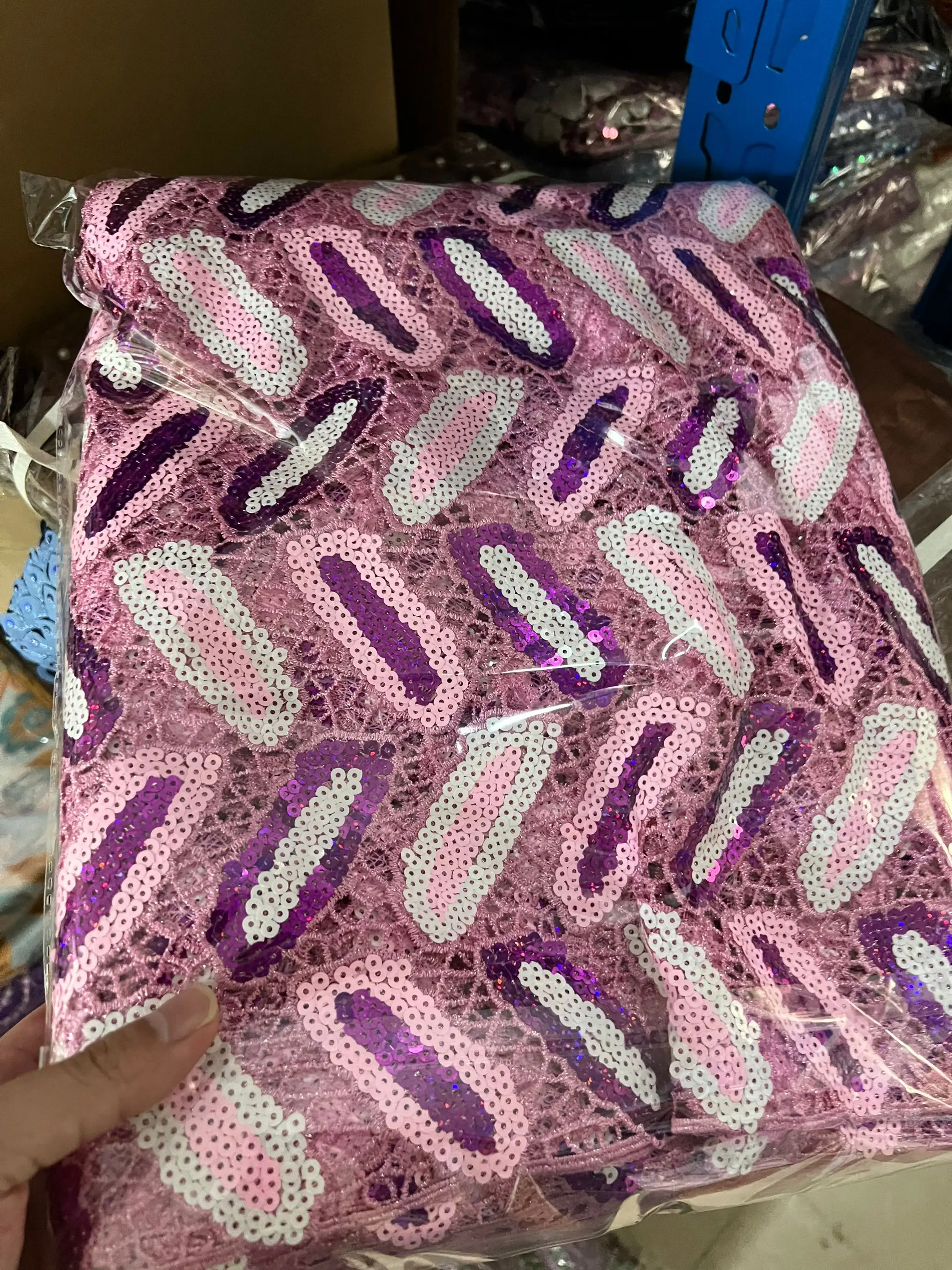 

2025 Latest High Quality African Nigerian With Tulle Sewing Lace Fabric Guipure Embroidery Dresses Sequins 5Yards PS0032