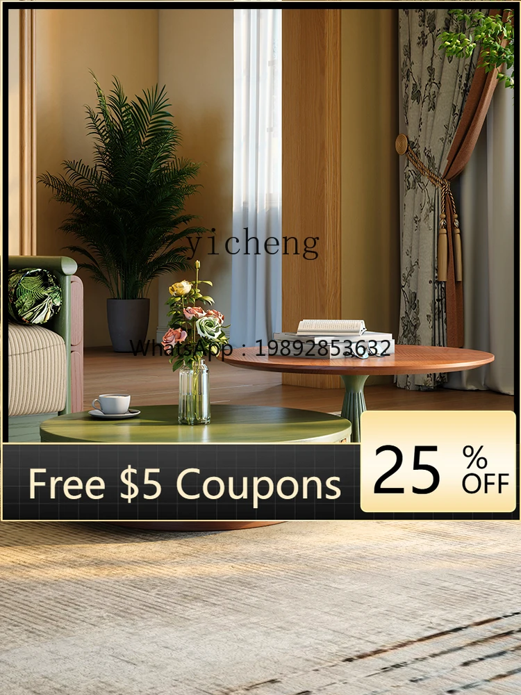 

AA coffee table solid wood small apartment medium and ancient style round coffee table living room home