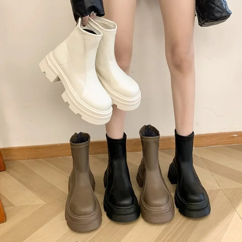 2024New Women's Boots Fashion Leather Casual Boots Luxury Brand Chelsea Ankle Boots for Women Outdoor Platform Boot Botas Mujer image 2