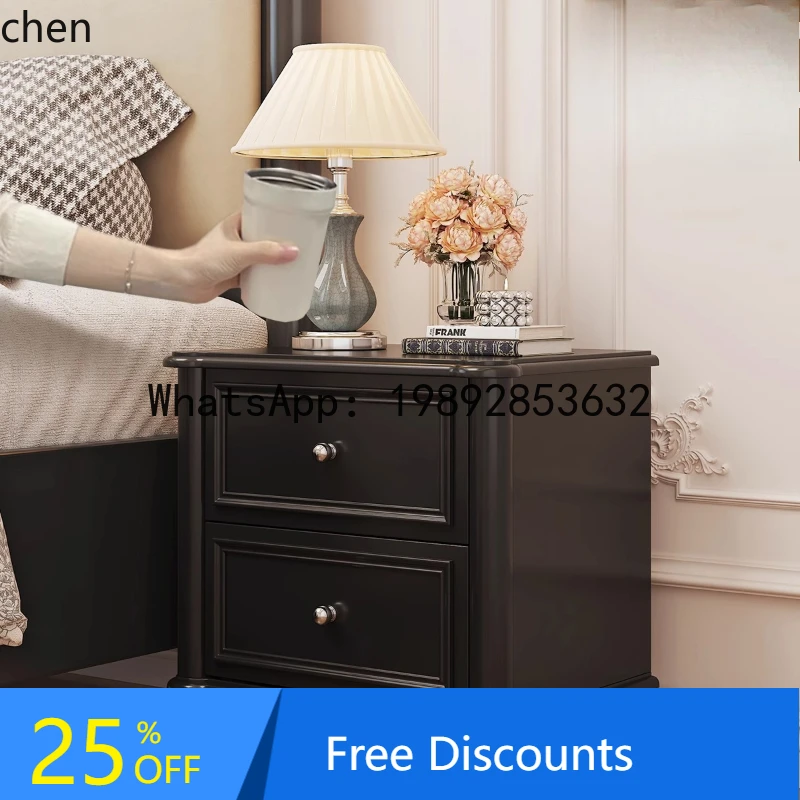 

solid wood bedside table high-end black light luxury small apartment bedroom cabinet