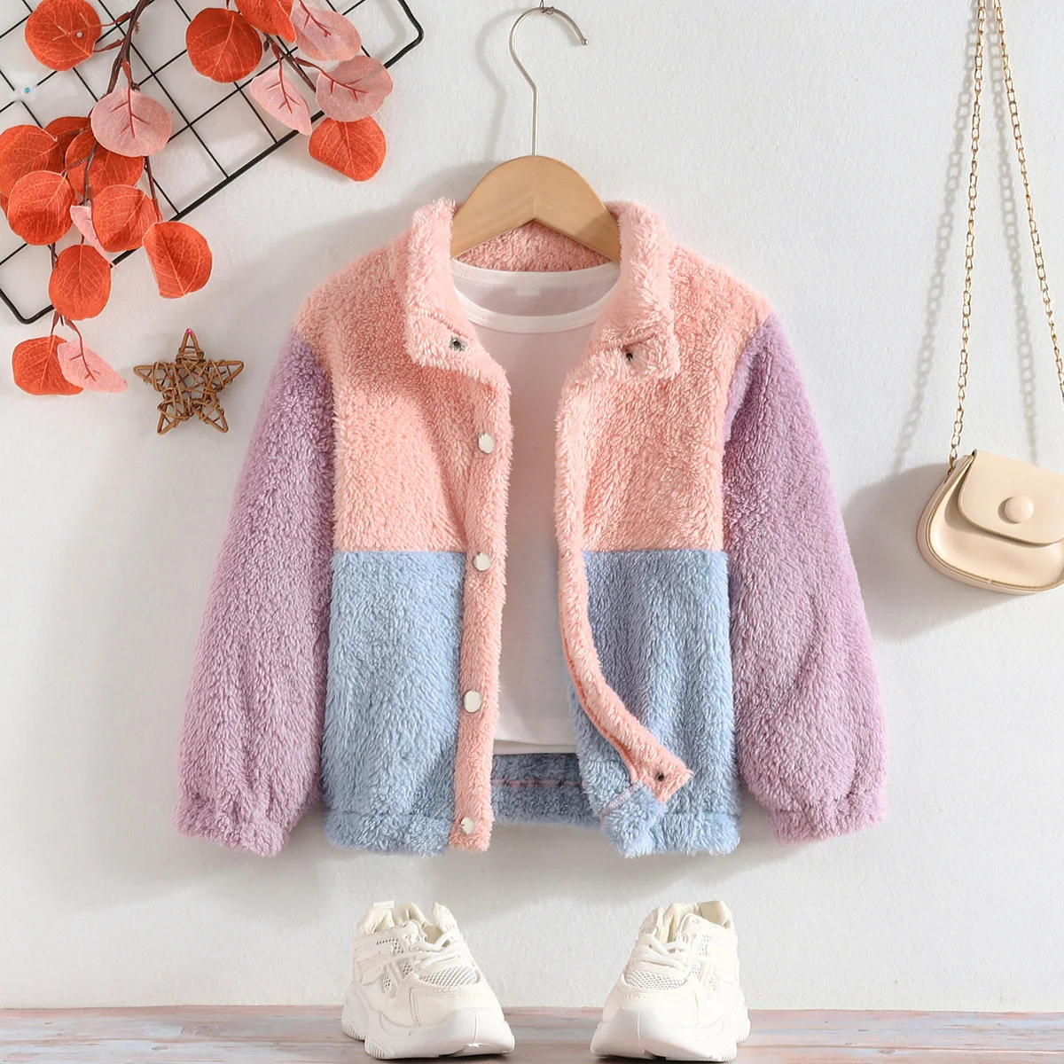 

2023 New Arrivals Spring Autumn Children Long Sleeve Fleece Patchwork Pink Child Girls Clothes Sweater Overcoat 5-8T