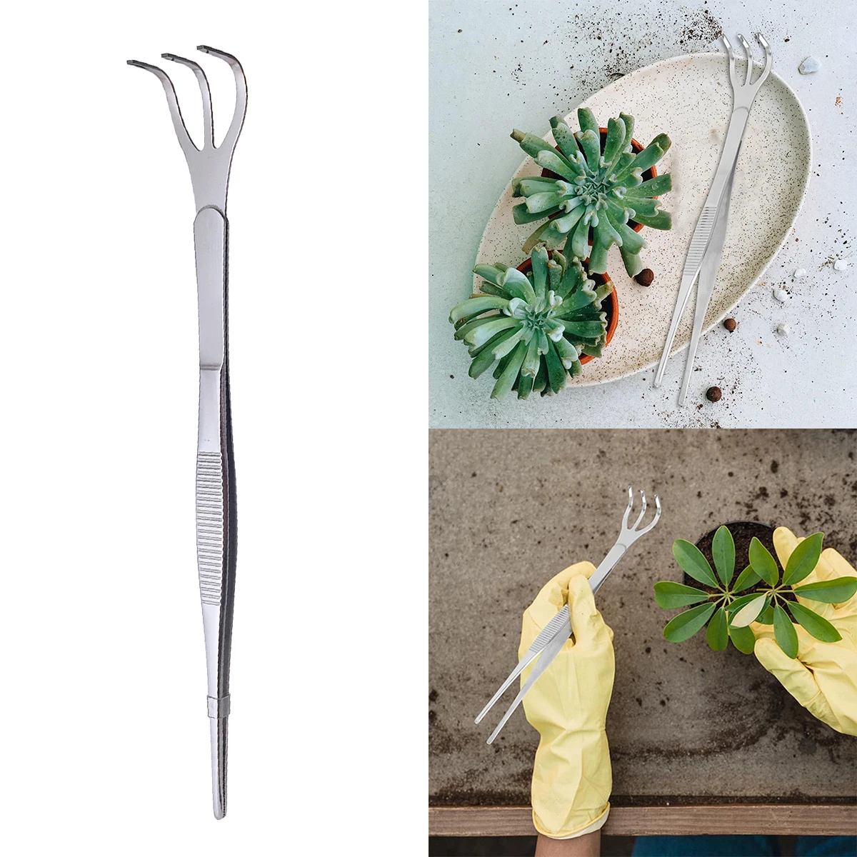 304 Stainless Steel Tweezer Rake Dual-purpose Garden Tool Set Flower Gardening Two-piece Set Fleshy Tweezers Loosen The Soil