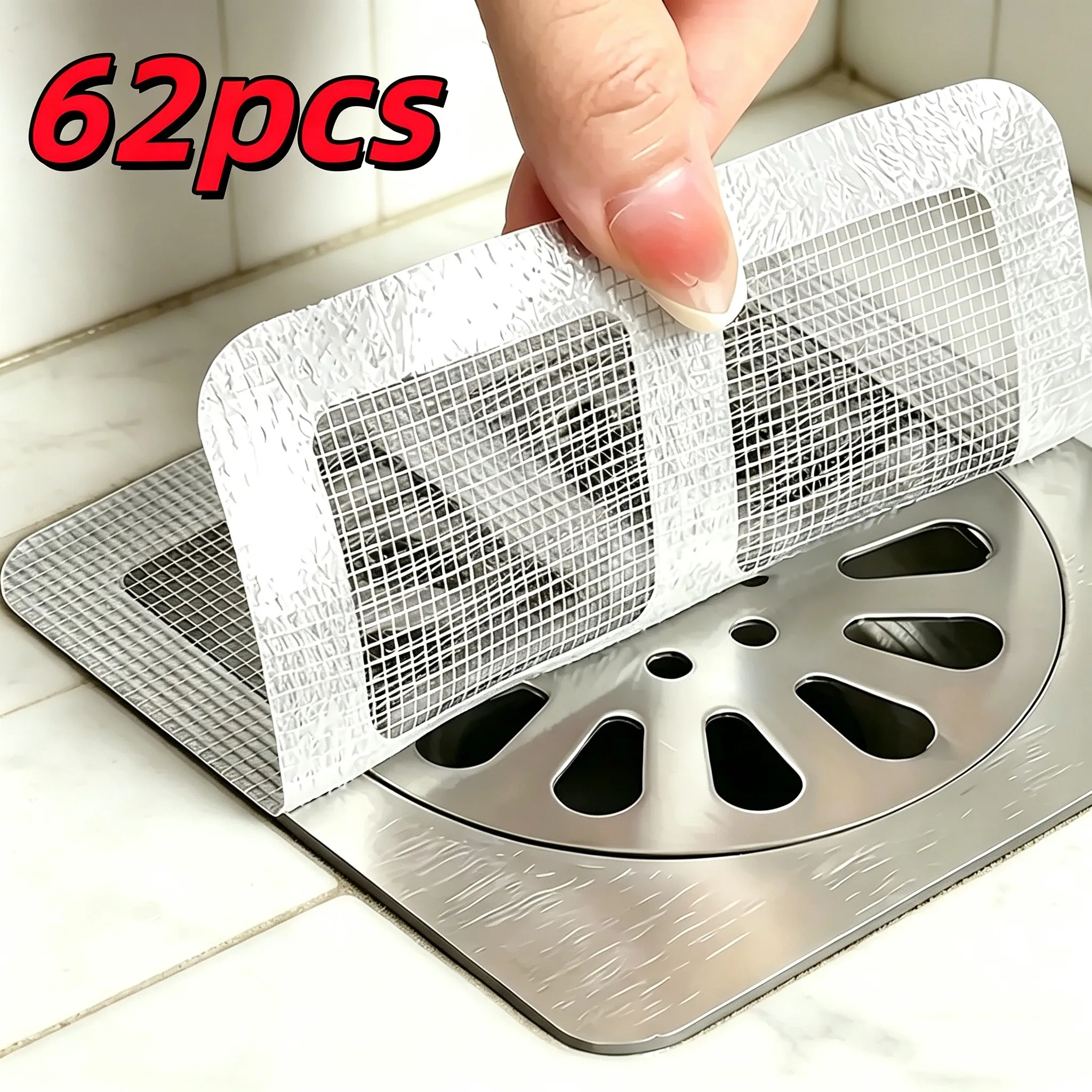 62pcs Self-Adhesive Disposable Drain Hair Catcher Stickers, Instant Application, Anti-Clog And Insect-Proof