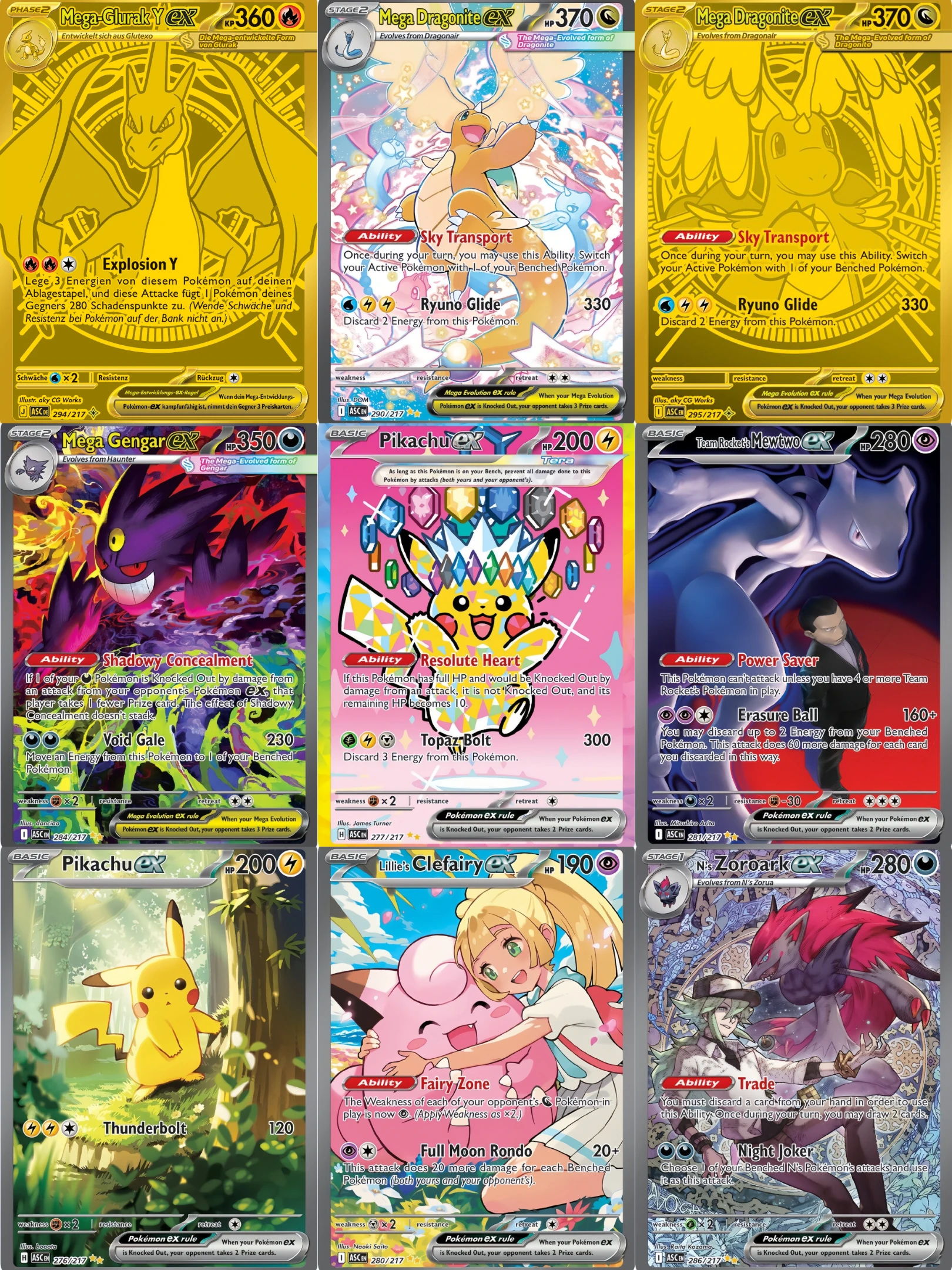 PTCG Cards Holo Rare Cards Mega Charizard Mega Dragonite Mega Gengar Mewtwo PTCG Cards Gift Collection PKM DIY Gift