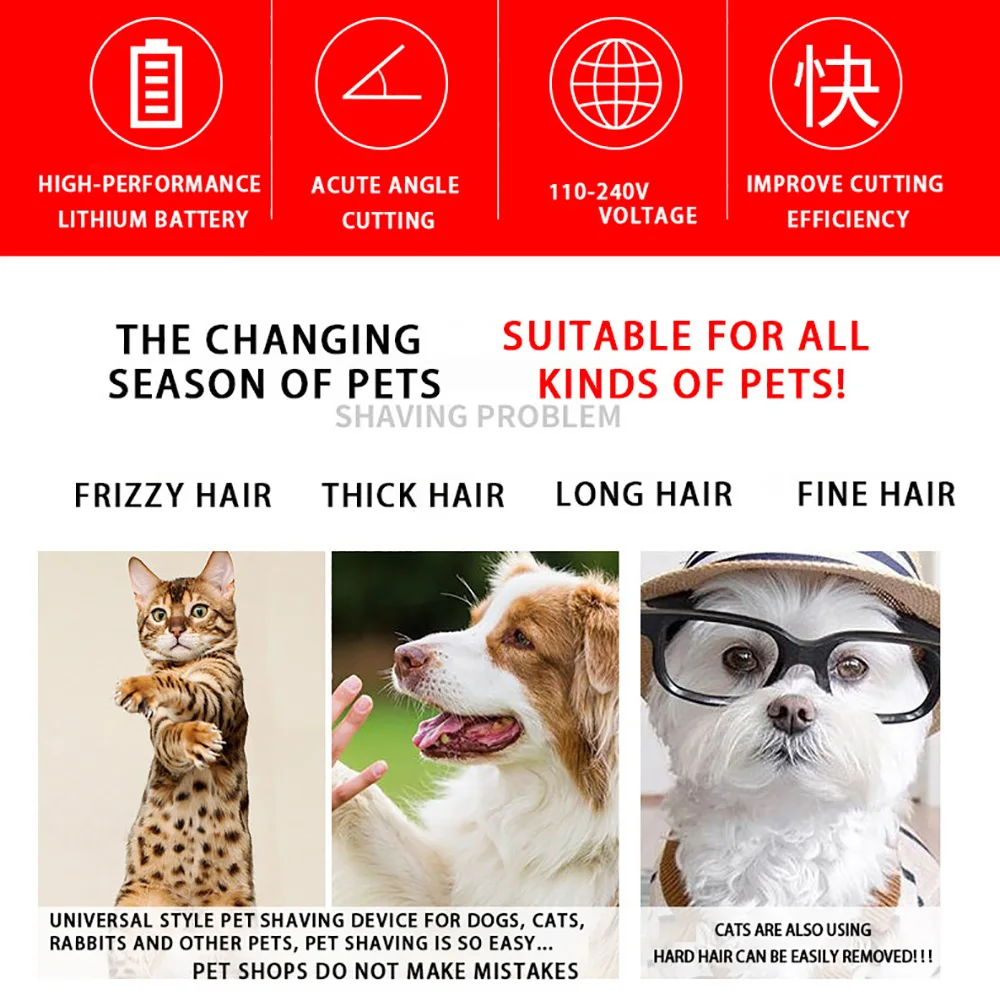 Dog Clipper Pet/Cat/Rabbit Hair Clippers Grooming  Haircut Professional Trimmer Shaver Set Pets Cordless Rechargeable Promotions image 3