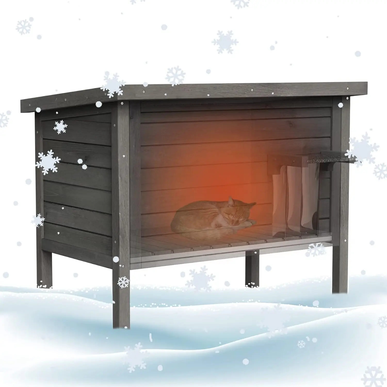 

GDLF Outdoor Cat House Feral Cat Enclosure 100% Insulated All-Round Foam Weatherproof Solid Wood Large Size for Multiple Cats