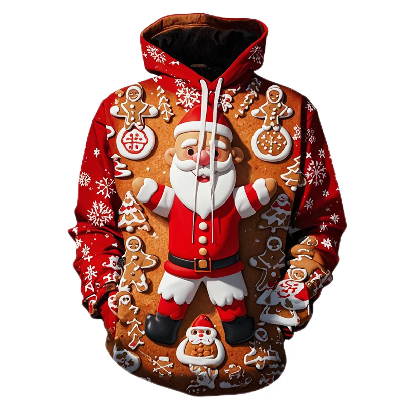 Funny Cute Gingerbread Man Santa Claus Graphic Sweatshirts Boy Pullovers Kid Christmas Gift Tracksuit Cartoon Xmas Hoodie Hoody