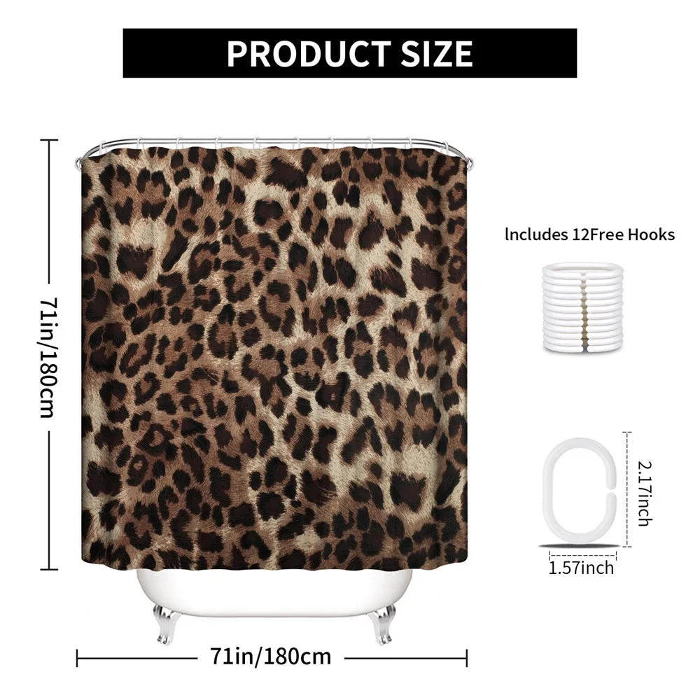 1PC, fine leopard print, modern home bathroom waterproof shower curtain with 12 plastic hooks, 71in*71in