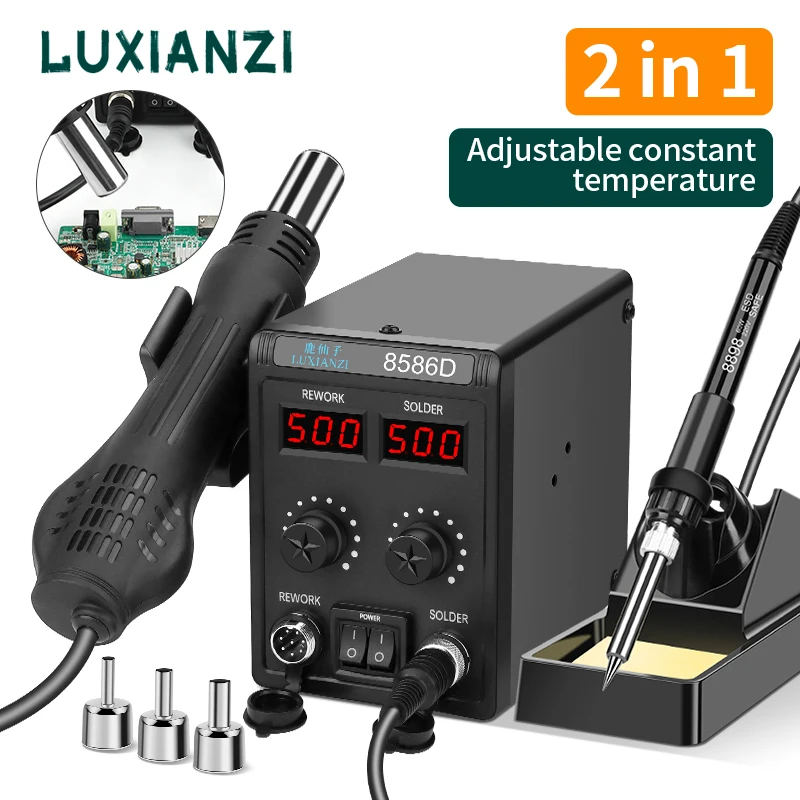 LUXIANZI 8586D Soldering Station Digital Display 2 in 1 Hot Air Gun Soldering And Rework Station For SMD SMT Welding Repair Tool