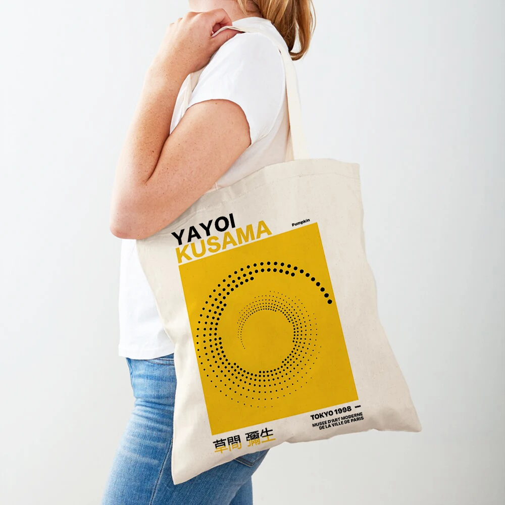 Yayoi Kusama Pumpkin Eye Abstract ModernSupermarket Shopper Bags Nordic Girl Lady Tote Handbag Both Sided Canvas Shopping Bag